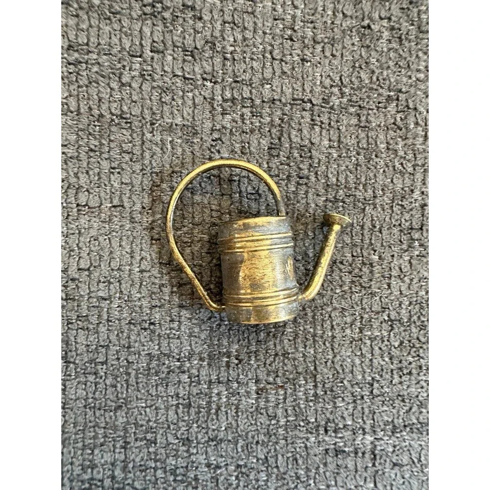 Vintage Collectable Rustic Brass Mini Watering Can Aged Patina Tarnished Charm